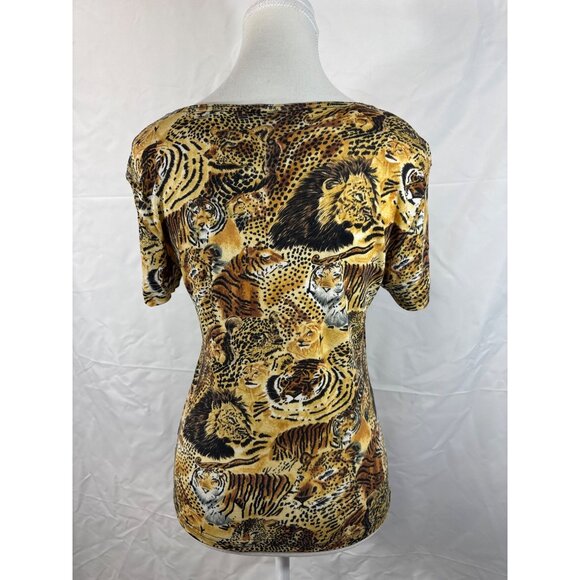 Claudia Richard Womens Animal Print Short Sleeve Top - Wild Cats Design - Picture 5 of 9